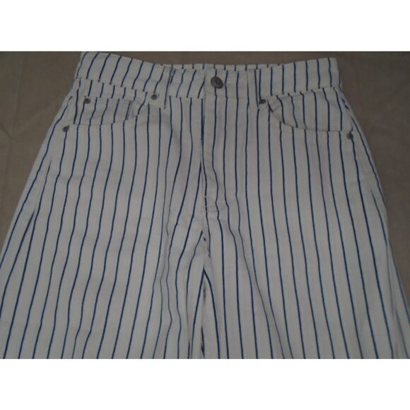 Womens Stradivarius Starter Flare Wide Leg Penstripe Pants Size 36x26 Baseball - Picture 2 of 11